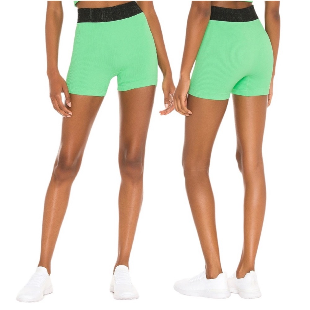 Free People Prajna Ribbed Seamless Shorts Green Black M/L NWT